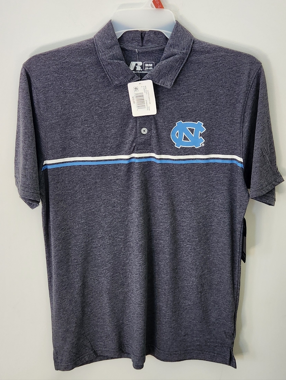 NWT Russell Athletic UNC Tar Heels Polo Shirt - Gray - Men’s Medium (38-40)